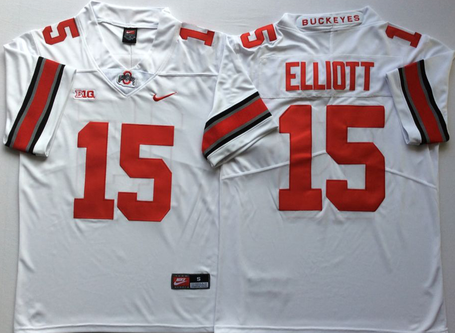 NCAA Men Ohio State Buckeyes White #15 ELLIOTT->ncaa teams->NCAA Jersey